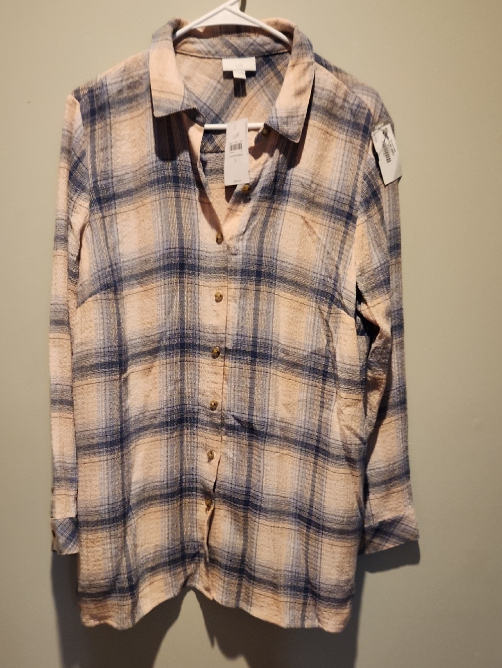 J. Jill Cream and Blue Plaid Button-Front Shirt